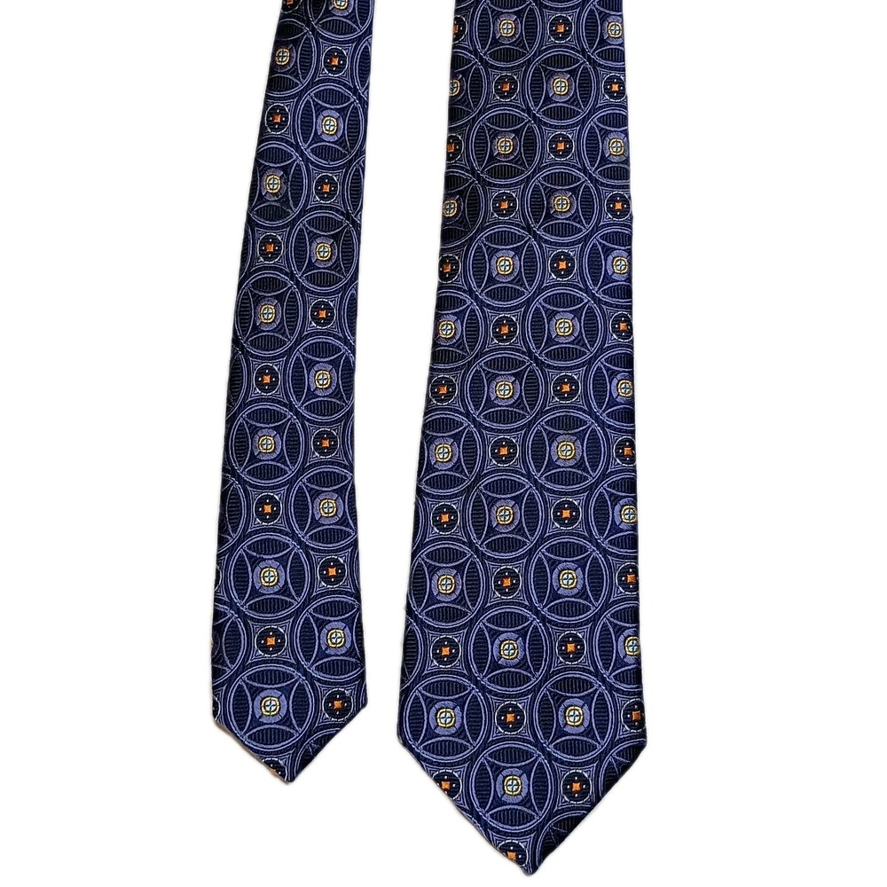 JOS. A. BANK Signature Gold Men's Silk‎ Necktie Designer Geometric Blue Classic